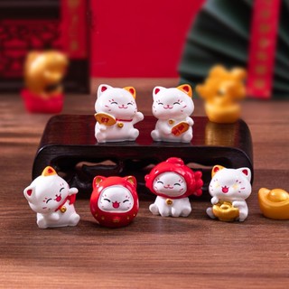 Mô hình Mèo thần tài Maneki Neko đội mũ cá dễ thương trang trí tiểu cảnh, terrarium, DIY