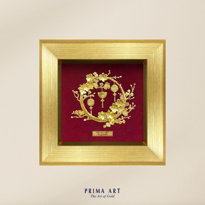 Tranh treo tường Mỹ Nghệ Phủ Vàng 24K PRIMA ART - CÀNH MAI - BST FORTUNE AND LOVE - Size 18x18cm - VCG-0103-01