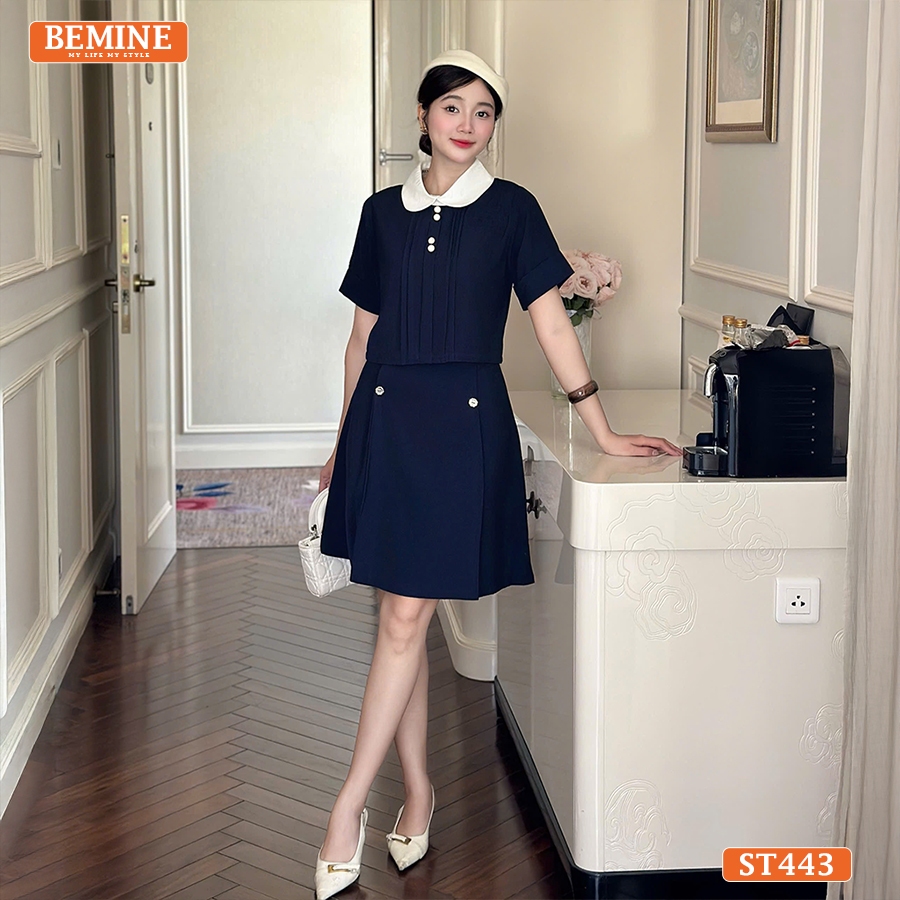 Set thiết kế BEMINE áo cổ sen xếp ly chân váy chữ A-ST443