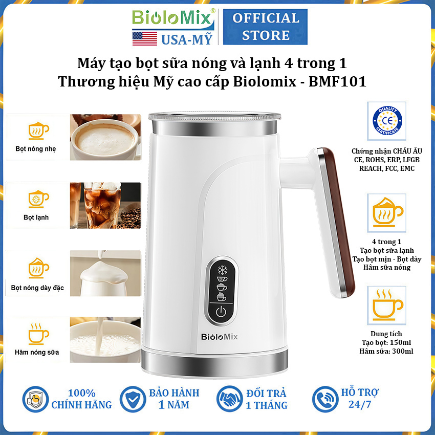 Máy đánh sữa tạo bọt cà phê, ca cao 4 trong 1 thương hiệu Mỹ Biolomix BMF101 - Công suất 500W - Bảo Hành 12 Tháng