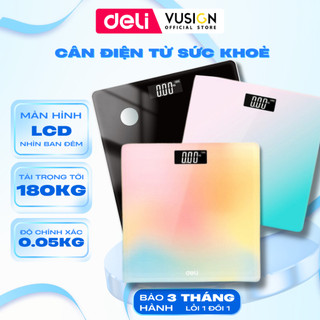 Cân Điện Tử Sức Khỏe DELI Chịu Tải 180KG Màn Hình Số Cân Điện Tử Cá Nhân LCD Cân Chính Xác Thiết Kế Đẹp Nhỏ Gọn 