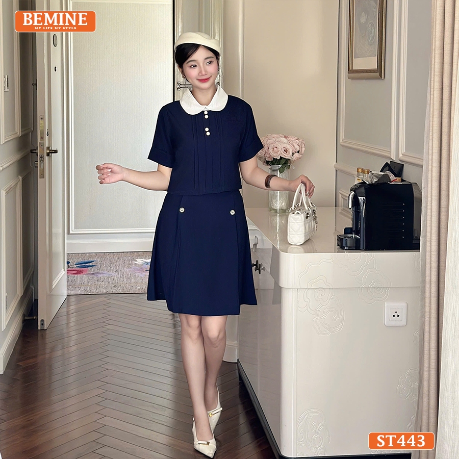 Set thiết kế BEMINE áo cổ sen xếp ly chân váy chữ A-ST443