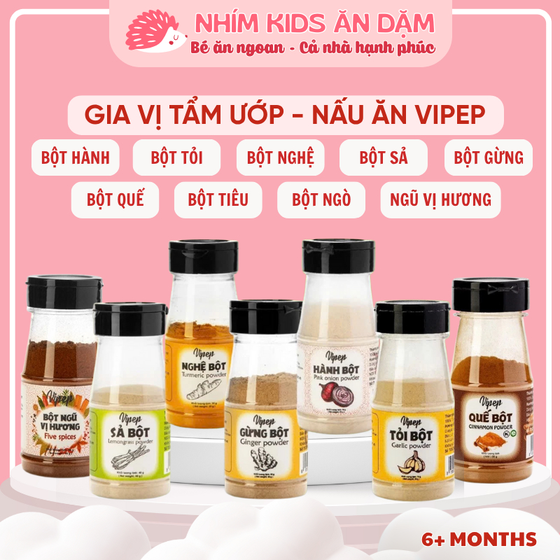 [Date 2027] Bột Gia Vị Nấu Ăn VIPEP, Bột Tỏi - Hành - Nghệ - Gừng - Sả - Quế Cho Bé Từ 6 Tháng Tuổi Va Gia Đình