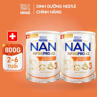 [LÔ MỚI] Combo 2 Lon Sữa bột Nestlé NAN INFINIPRO A2 3 800g Từ Thụy Sĩ với công thức chứa đạm A2, 6HMO & Lợi khuẩn kép