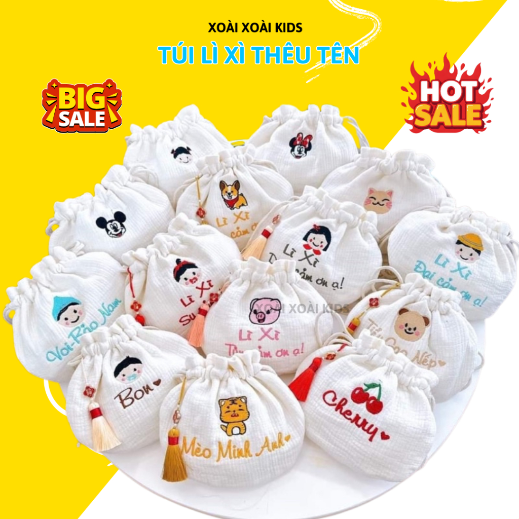   THÊU TÊN miễn phí Sẵn nhận trong ngày  Túi đựng lì xì túi đeo chéo thêu tên theo yêu cầu cho bé phong cách Hàn Quốc 