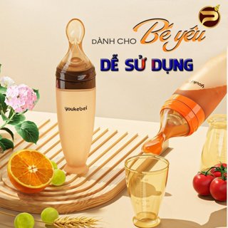  Bình Thìa ăn dặm silicone Youkebei cho bé Muỗng tập ăn cho bé 120ML đút cháo sữa dễ dàng KidAndMom 