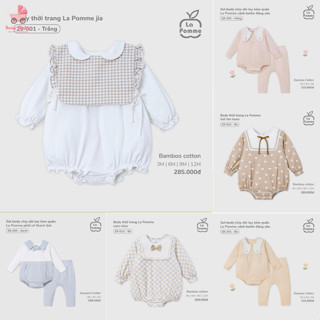  LaPomme Bộ Body Chip Liền Thân Dài Tay La Pomme Họa Tiết 0M,3M,6M Cho Bé 
