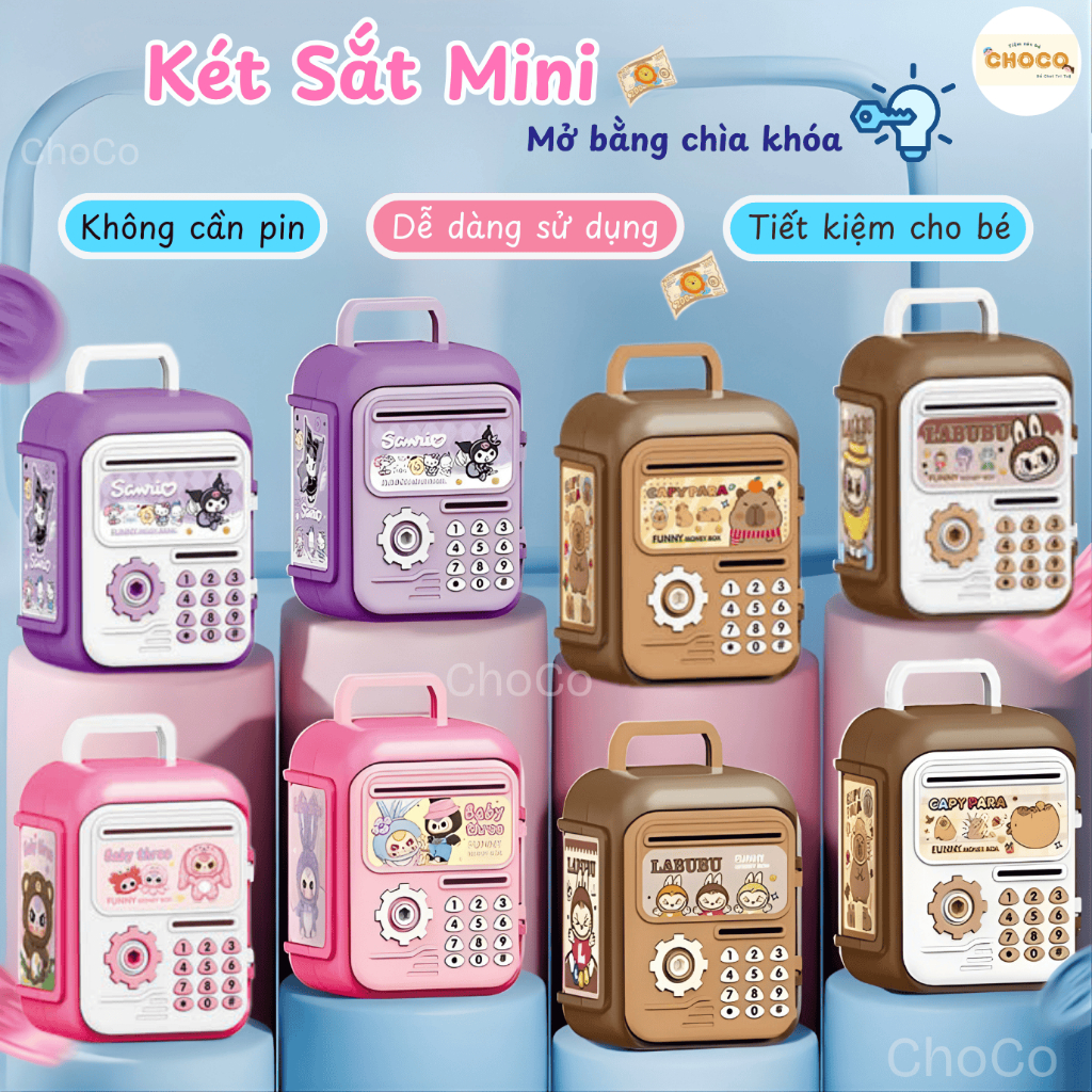 Két Sắt Mini Capybara, Kuromi Tiết Kiệm Tiền Thông Minh Cho Bé Mở Bằng Chìa Khóa, Ống Tiết Kiệm CHOCO