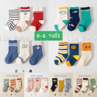 Set 3 đôi tất bông dày thu đông cổ cao cho bé trai bé gái - vớ hình thú đáng yêu cho trẻ em