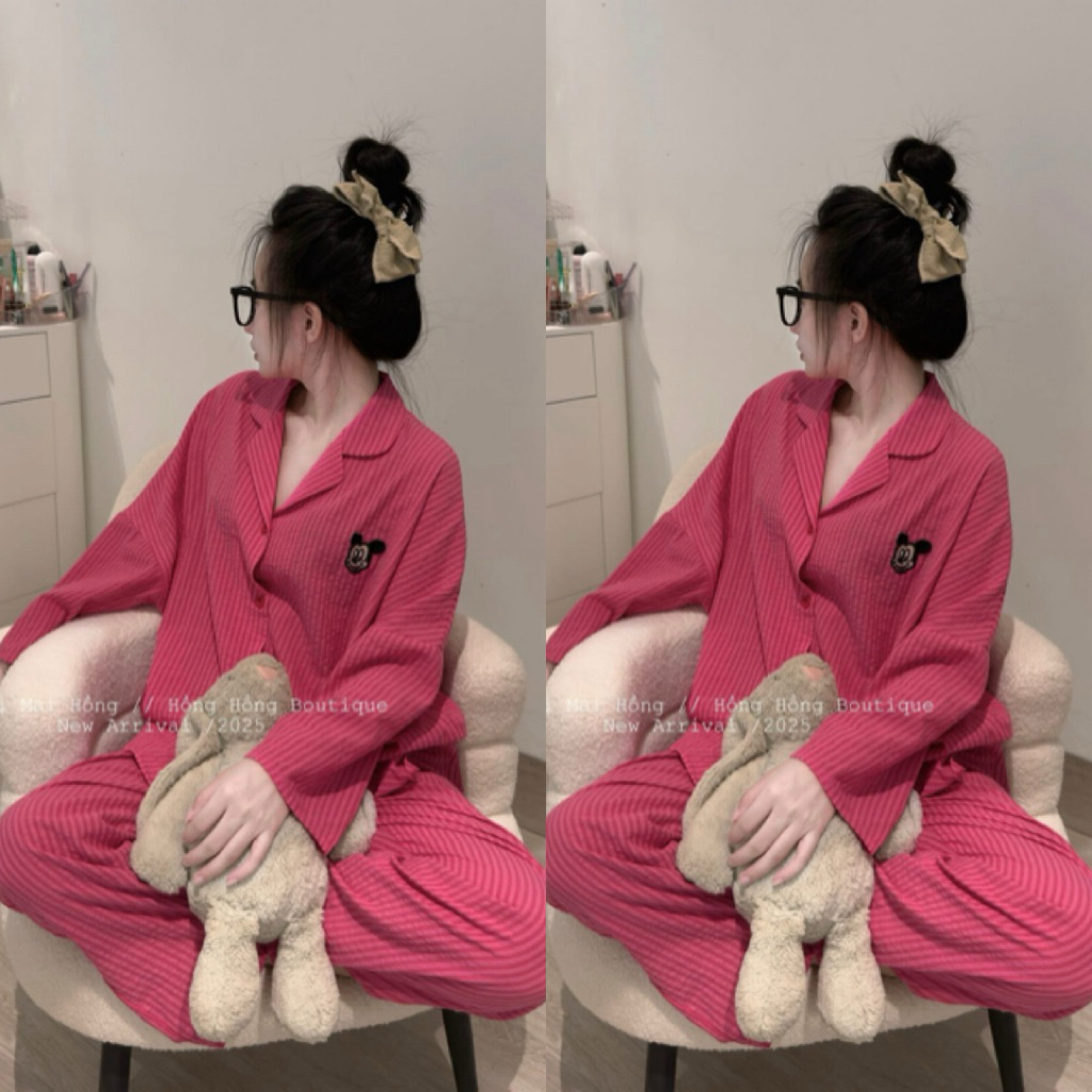 Set Bộ Ngủ Nữ , Set Bộ Pijama Nữ Vải Đũi Thô Mềm