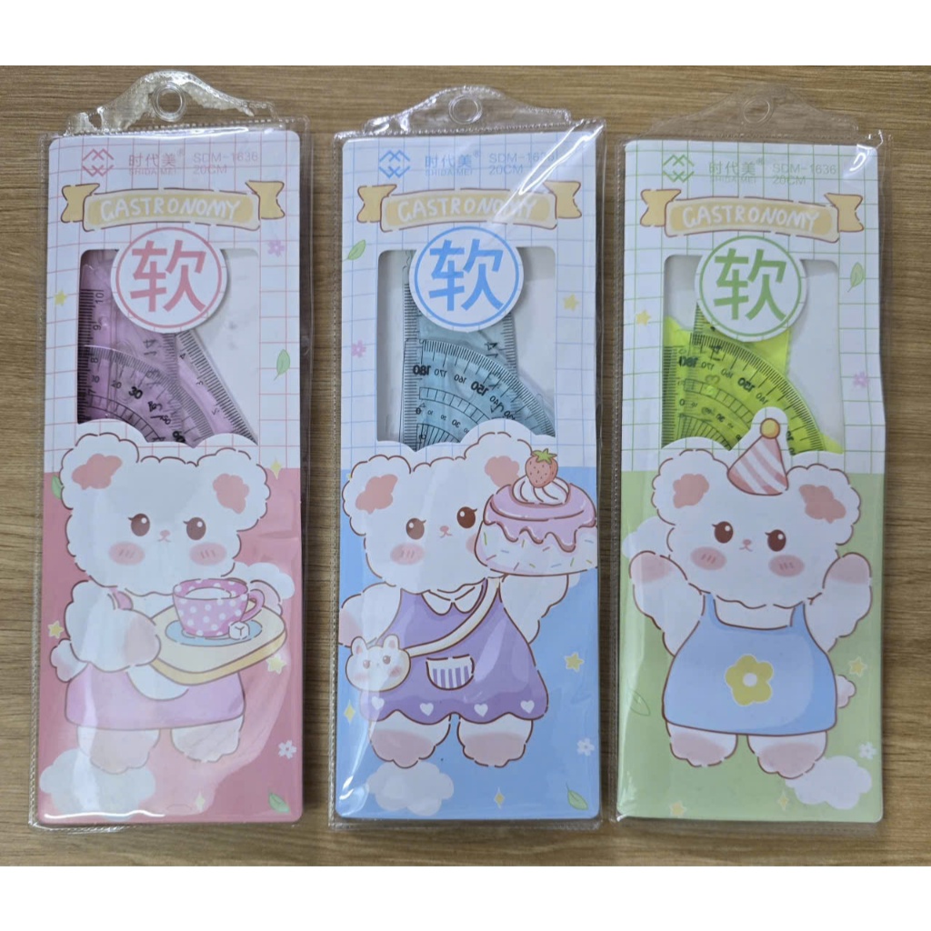 Bộ thước kẻ dẻo 4 món, thước đo độ, eke, dụng cụ học tập cho học sinh