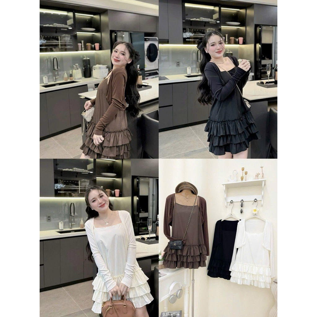 [N.T BIGSIZE] ĐẦM BABYDOLL TẦNG BÈO KÈM KHOÁC BIGSIZE