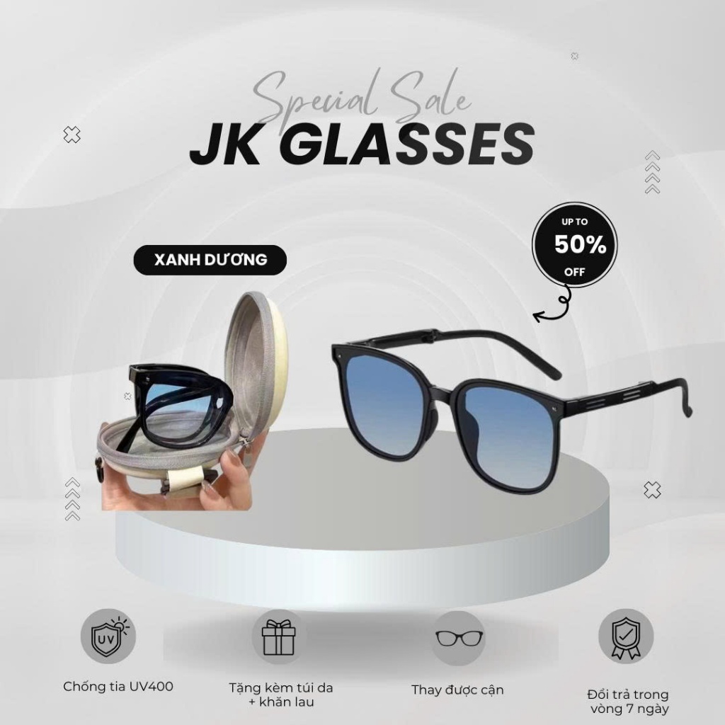 JK Glasses KM-95 Kính Gấp Gọn Chống Ánh Nắng UV400 Thời Trang Trẻ Dành Cho Nam Nữ