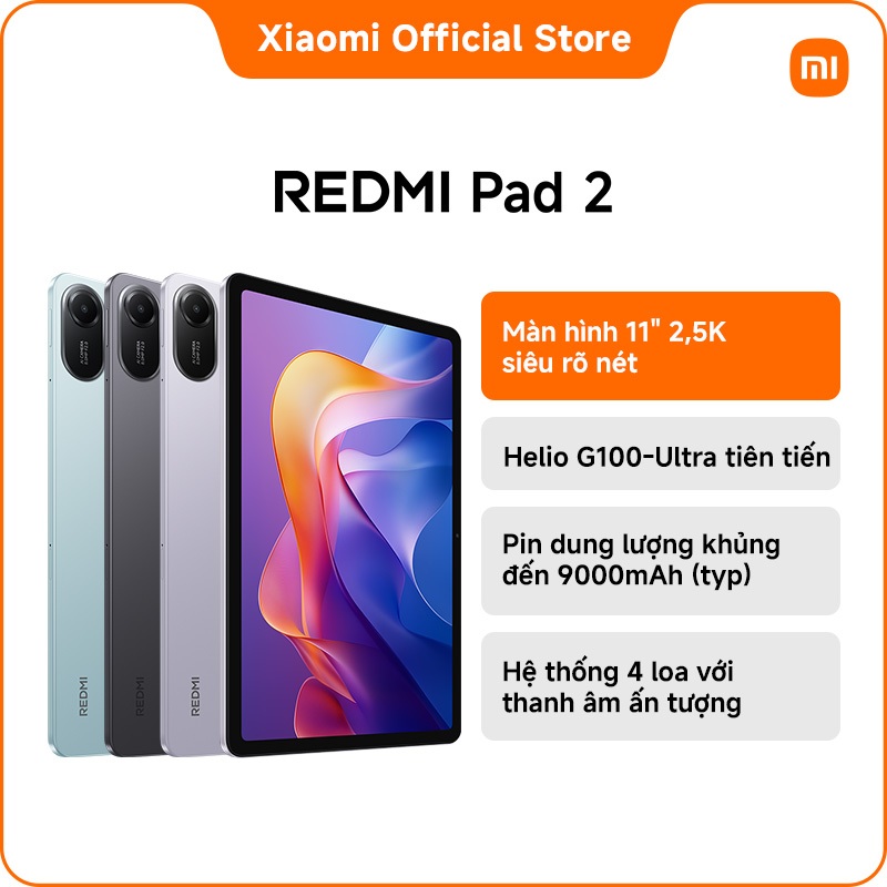 Redmi Pad 2｜Màn hình 11" 2,5K siêu rõ nét｜Pin dung lượng khủng đến 9000mAh (typ)｜Helio G100-Ultra tiên tiến