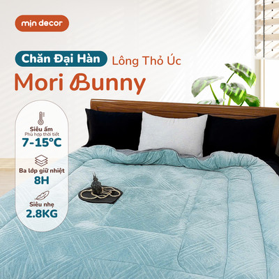 Chăn Đại Hàn Lông Thỏ Úc Mori Bunny Mịn Decor Chăn Siêu Nhẹ Siêu Ấm, Phù Hợp Thời Tiết 7-15℃