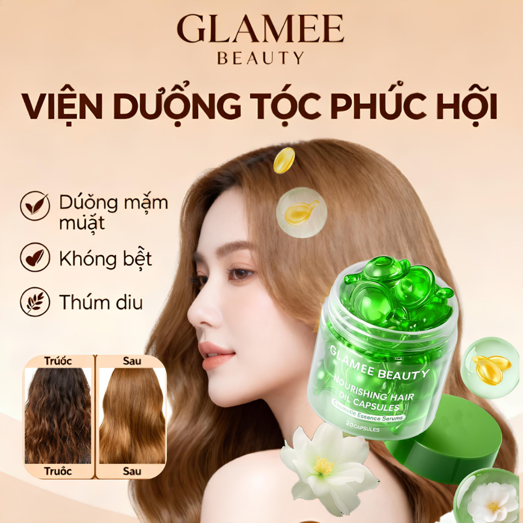 Dầu Dưỡng Tóc Phục Hồi Glamee Beauty Dạng Viên Nang Dưỡng Tóc Mềm Mượt Hư Tổn Giảm Gãy Rụng Khóa ẩm