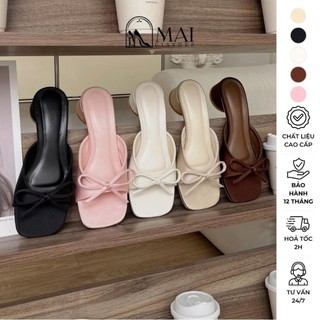  Guốc nữ nơ 3cm mũi tròn chất satin sang chảnh dép nữ có gót phong cách tiểu thư - JENA | MAIGIAYDEP 