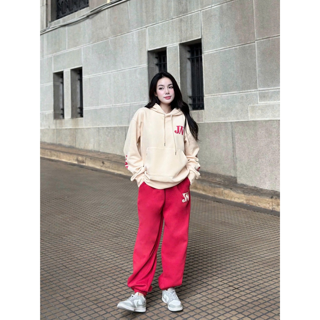 Set Nỉ JW Jewis Áo Hoodie Kem Mix Jogger Đỏ Phong Cách Đường Phố Năng Động Cá Tính - J773