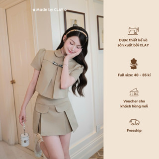  Nora Set Bộ Áo Croptop Cổ Tròn Và Chân Váy Xếp Li Cách Điệu Có Bigsize Clay Clothing 