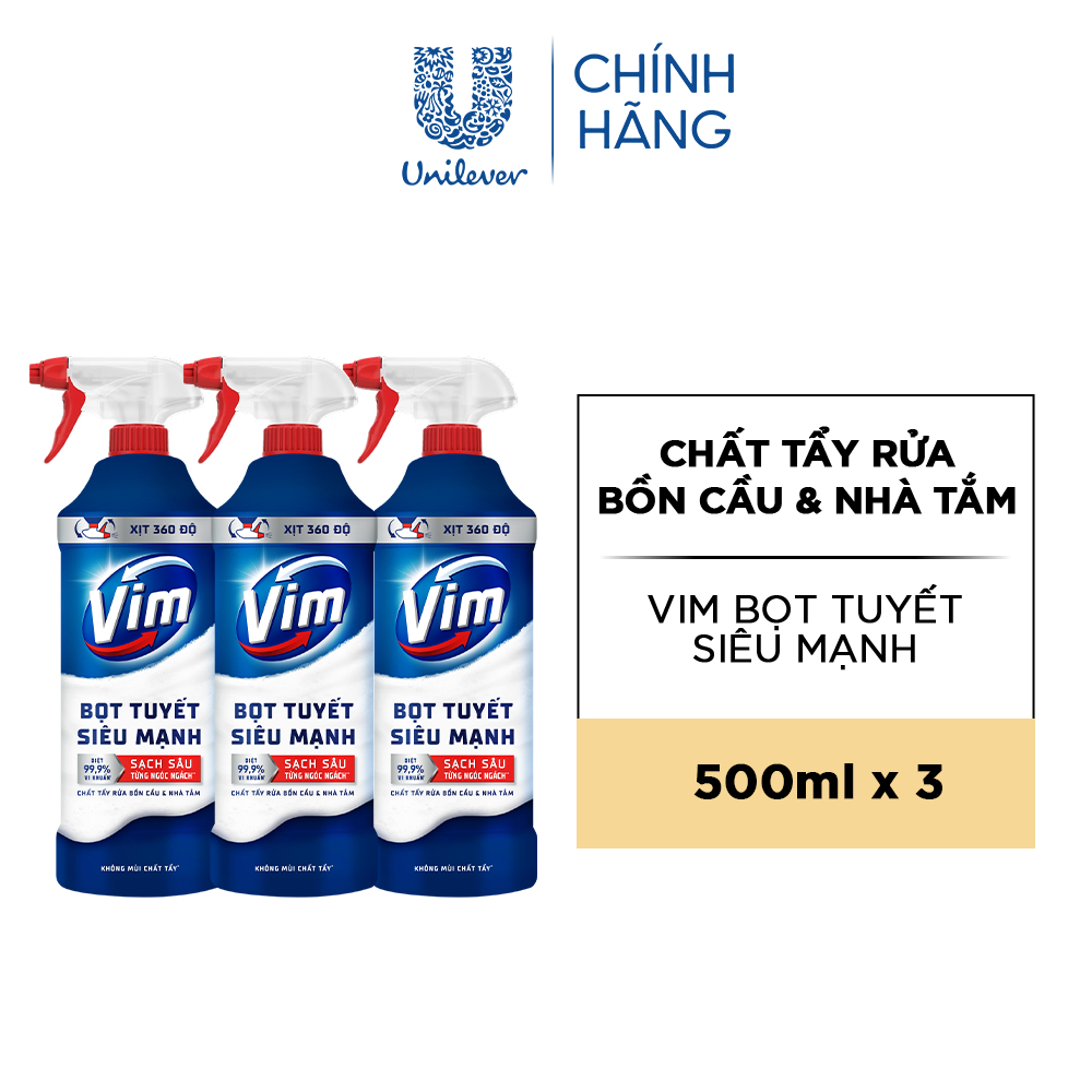 [Live] Combo 3 Chai Bọt Tuyết Siêu Mạnh Tẩy Bồn Cầu và Nhà Vệ Sinh Vim | Diệt 99,9% Vi Khuẩn (500ml)