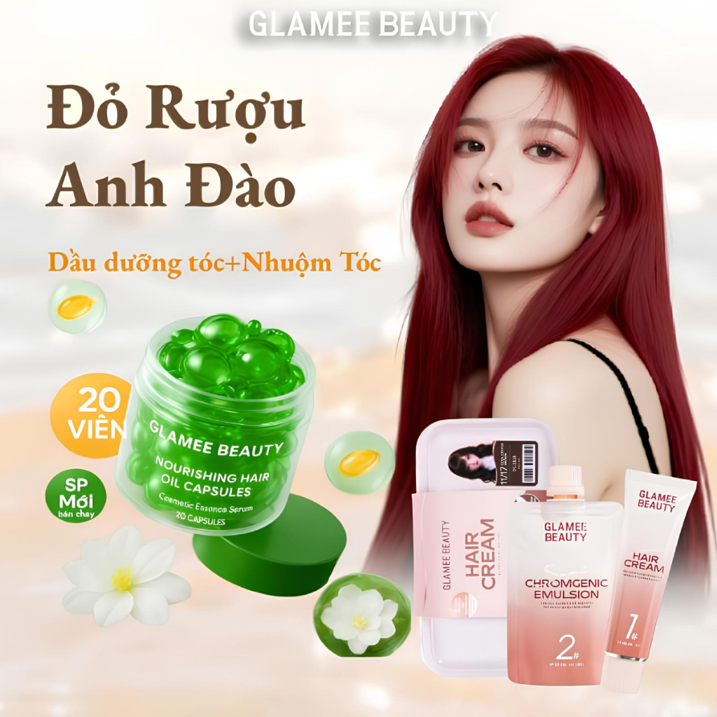 Glamee Beauty Kem Nhuộm Tóc Tại Nhà  +Dầu Dưỡng Tóc Mềm Mượt Không Bết Đỏ Rượu Hair Color Cream