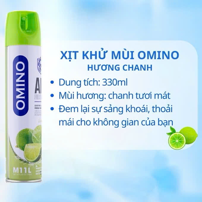 Khử Mùi Nội Thất Ô Tô OMINO M11 330ml- Mùi Hương  Chanh - Chính Hãng Omino Vietnam