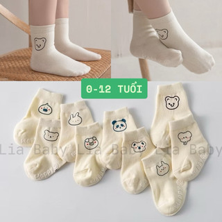 Tất Vớ Loại Dày Chống Trượt Cổ Cao Trắng Kem Hình Thú Đáng Yêu Cho Bé