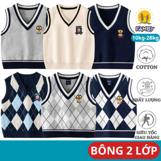  Áo len gile bé trai gái FAMBY áo len ba lỗ cổ tim mềm mịn thời trang trẻ em 