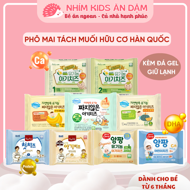 [Date T8/2026 - KÈM ĐÁ KHÔ] Phô Mai Tách Muối Hữu Cơ Hàn Quốc Cho Bé Ăn Dặm Từ 6M+, Giàu Canxi, Dễ Tiêu Hoá, Organic