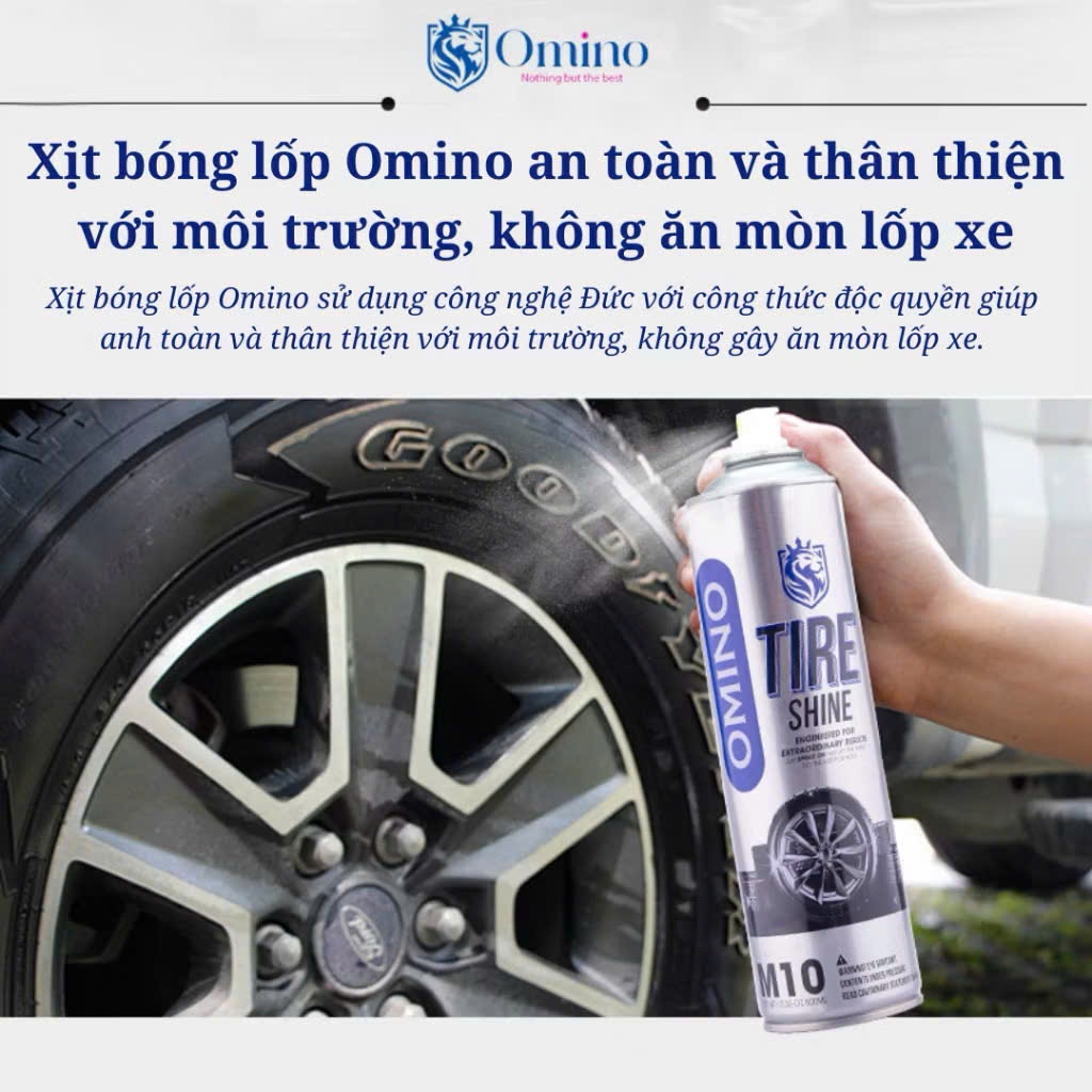 Dưỡng Bóng Vỏ Lốp Ô Tô OMINO M10 500ml, Phục Hồi Lốp Xe, Nhựa Đen - Chính Hãng Omino Vietnam