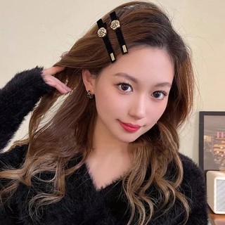 Combo Kẹp Tóc Mái Đen Phủ Nhung Đính Charm Xinh Xắn, Kẹp Tóc Mỏ Vịt Hoa Trà Phong Cách Tiểu Thư
