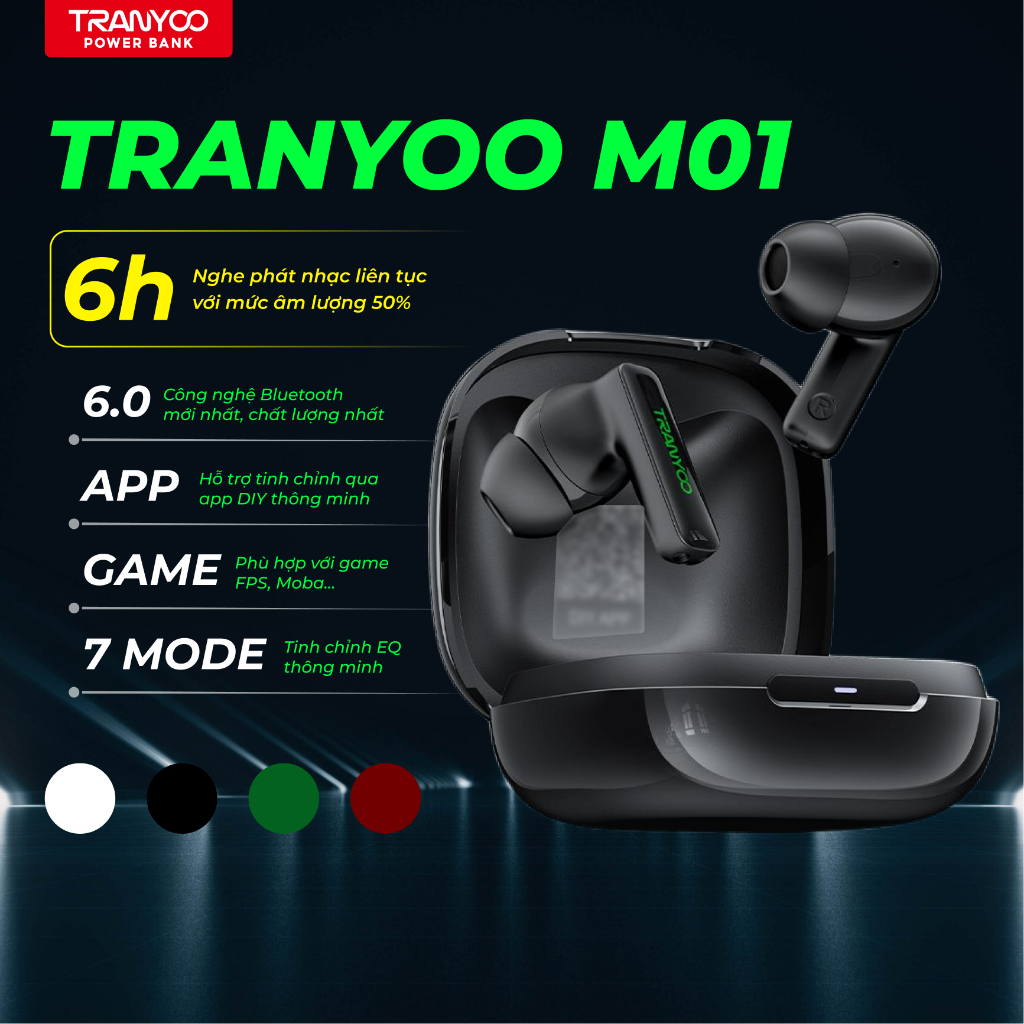 TRANYOO Tai Nghe Bluetooth T-M01 Chơi Game Không Độ Trễ Với Bluetooth 6.0 Tinh Chỉnh Qua App DIY
