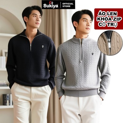 Áo Len Lắn Thừng Unisex Khóa Zip SUKIYA Cổ Trụ Chất Len Lông Thỏ Mềm Mại Chống Lạnh Giữ Ấm AL113