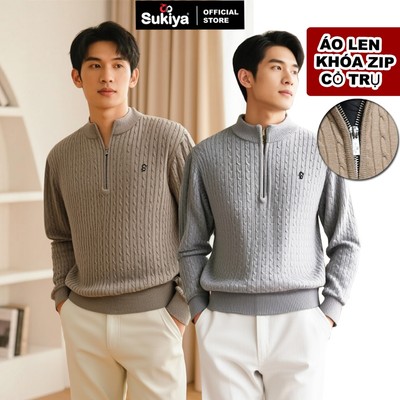 Áo Len Nam Nữ Kéo Khóa Cổ Trụ Lắn Thừng SUKIYA Form Suông Phong Cách Hàn Quốc AL113