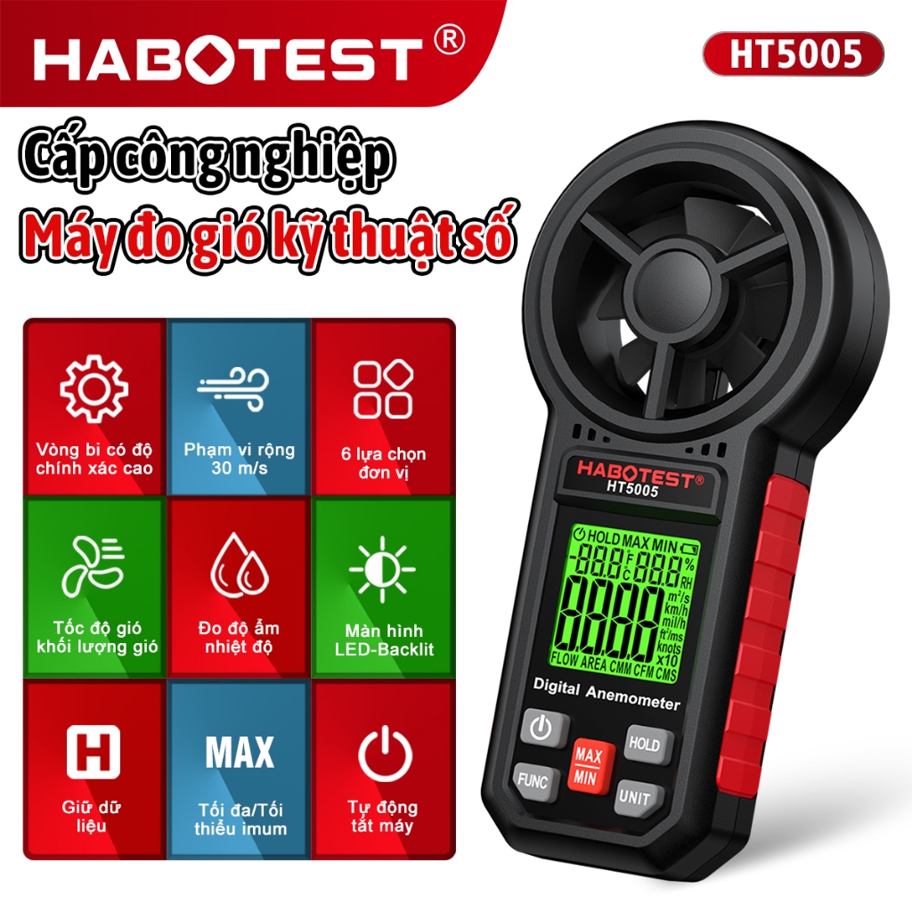 HABOTEST HT5005 Máy đo nhiệt độ dòng chảy tốc độ gió