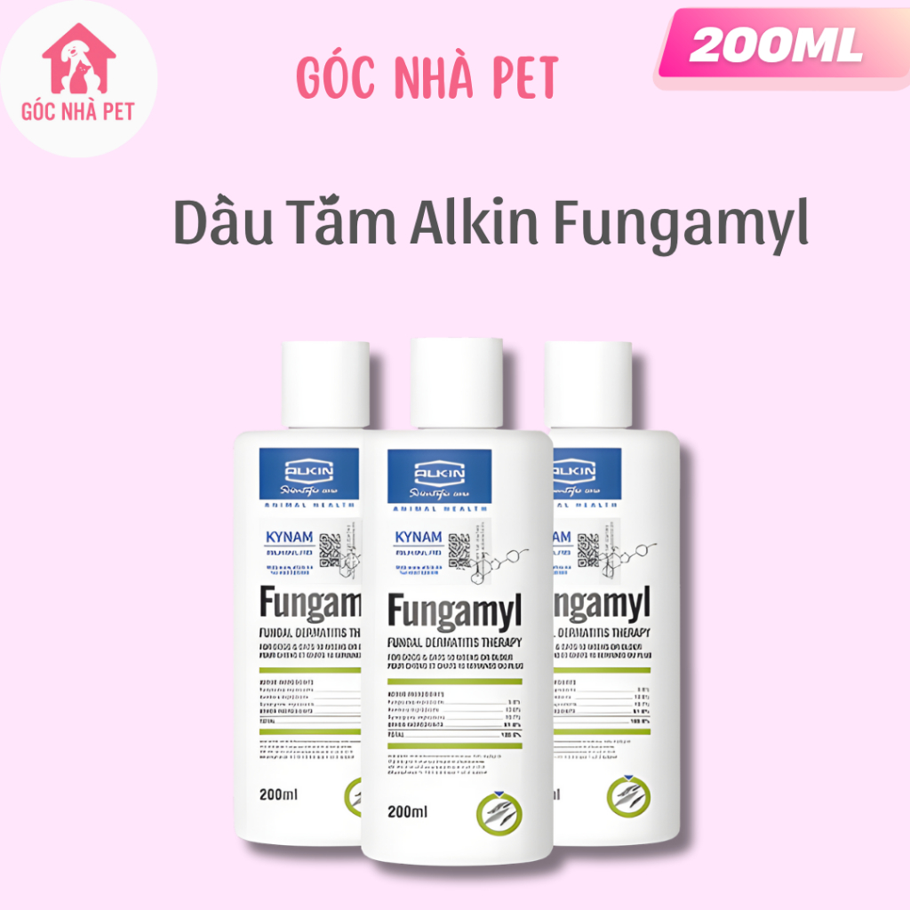 Alkin Fungamyl 200ml – Dầu tắm Nấm Gầu - Viêm Da Tổng hợp Cho Chó Mèo - Thương Hiệu Alkin Fungamyl C