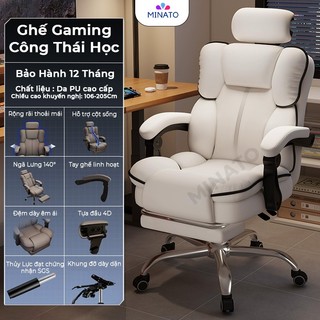  Ghế Làm Việc Công Thái Học Da PU Minato – Ghế Gaming Tựa Đầu 4D Có Gác Chân Ngả Lưng Thoải Mái Hỗ Trợ Cột Sống 
