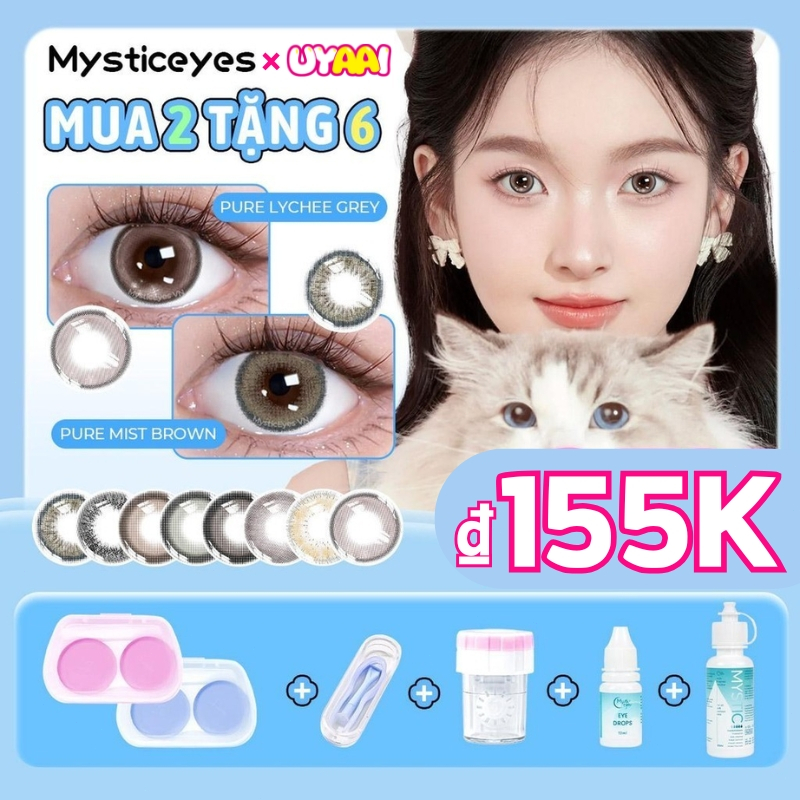 [Mua2Tặng6] Kính Áp Tròng MCK1 0-7 Độ 14-14,5mm, Hàm Lượng Nước40% Dùng Một Lần Nửa Năm, Mắt Nâu, Đe