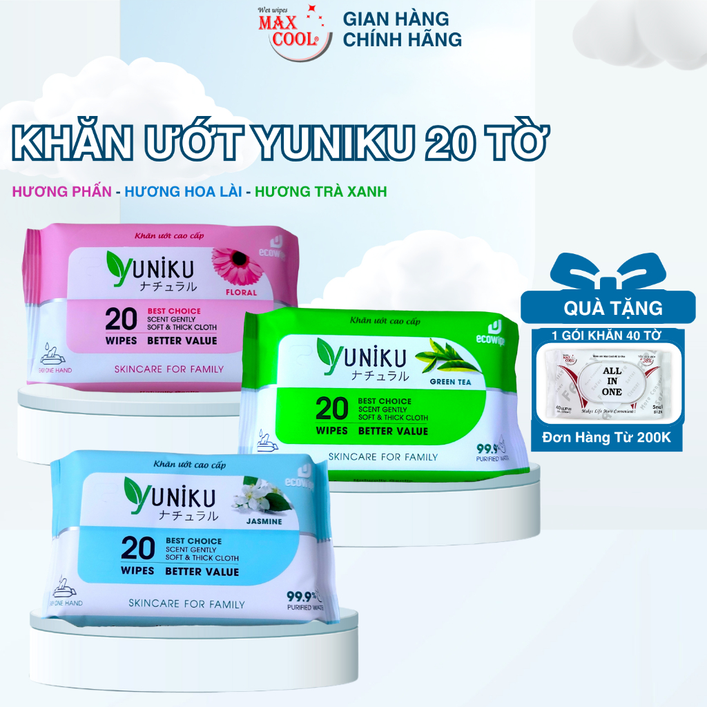 1 gói khăn ướt Yuniku 20 tờ ( mini bỏ túi)