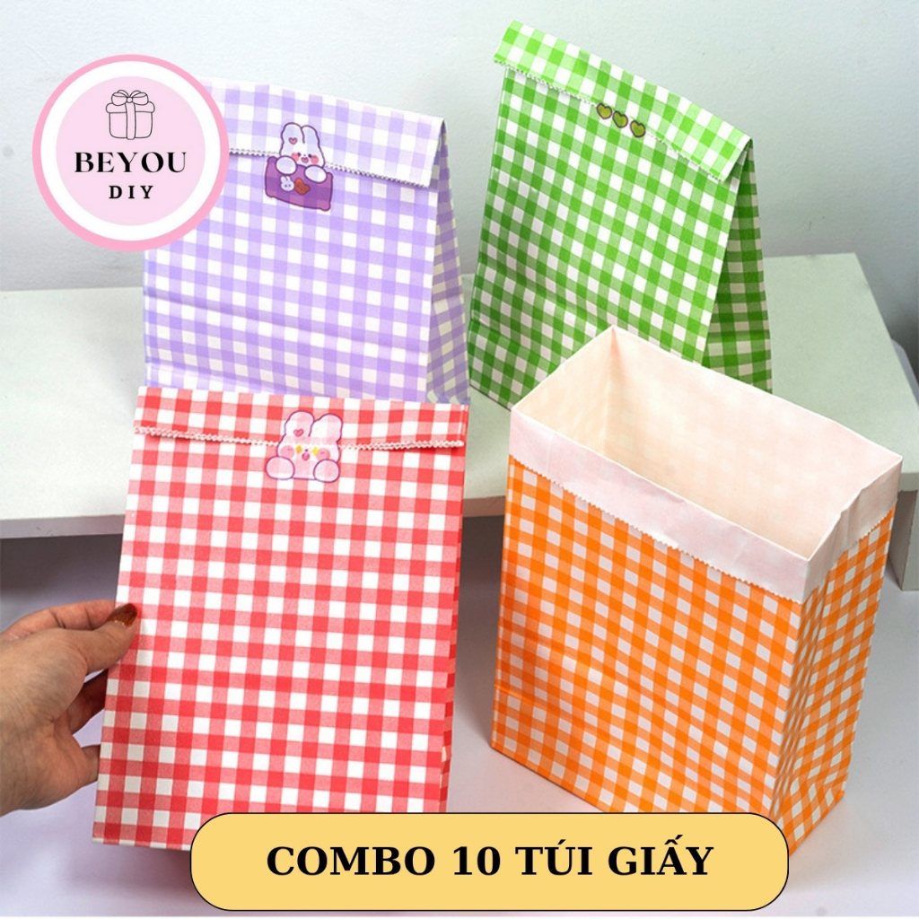 Combo 10 Túi Giấy Đựng Quà Họa Tiết Caro,Túi Giấy Gói Quà pcs