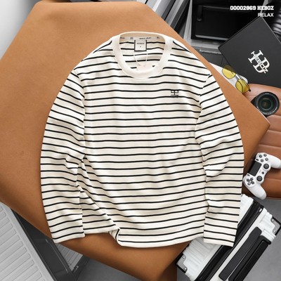 [FORM RỘNG] Áo thun nam Heboz stripe dài tay logo 3M, áo phông nam sọc dài tay basic - 00002869