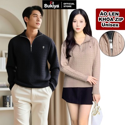 Áo Len Unisex Khóa Zip SUKIYA Lắn Thừng Cổ Trụ Chất Len Lông Thỏ Mềm Mại Chống Lạnh Giữ Ấm AL113