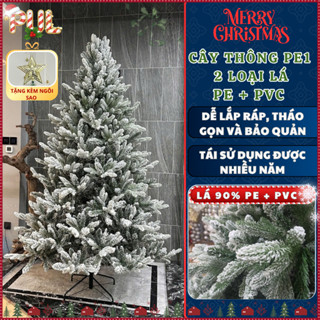   XMAS  Cây thông noel 1M5 1M8 2M1 2M4 3M PE 2 LOẠI LÁ PHỦ TUYẾT xòe cành tự động decor giáng sinh 