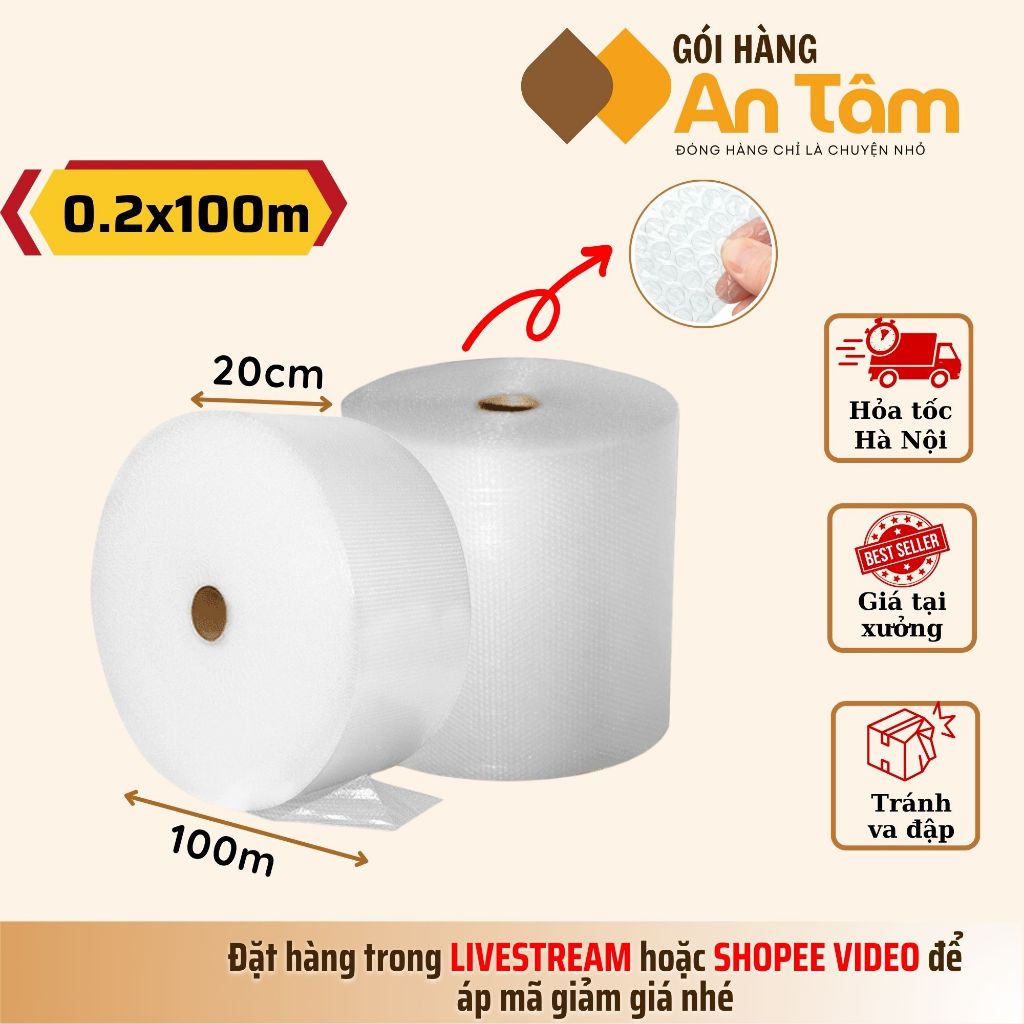 Xốp Chống Sốc Cuộn 20cmx10m /20cmx100m, Xốp Hơi Bọc Chống Sốc Gói Hàng Giá Rẻ - Gói Hàng An Tâm