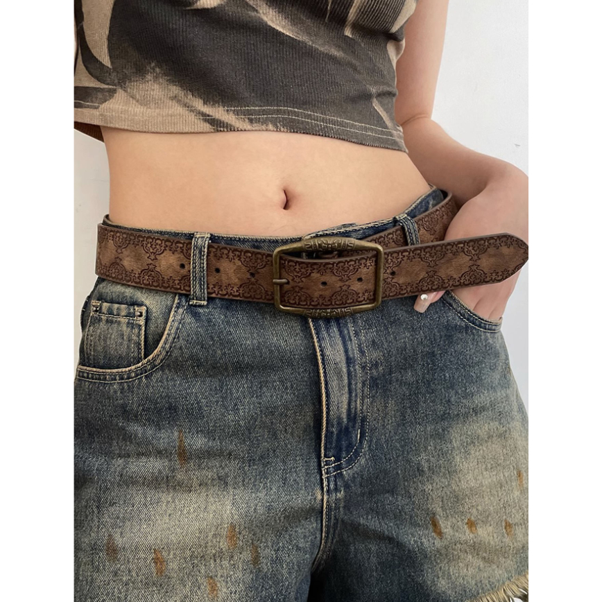 Thắt lưng da pu dập nổi thắt lưng y2k da pu phong cách retro thắt lưng dây nịt da retro dây nịt da n