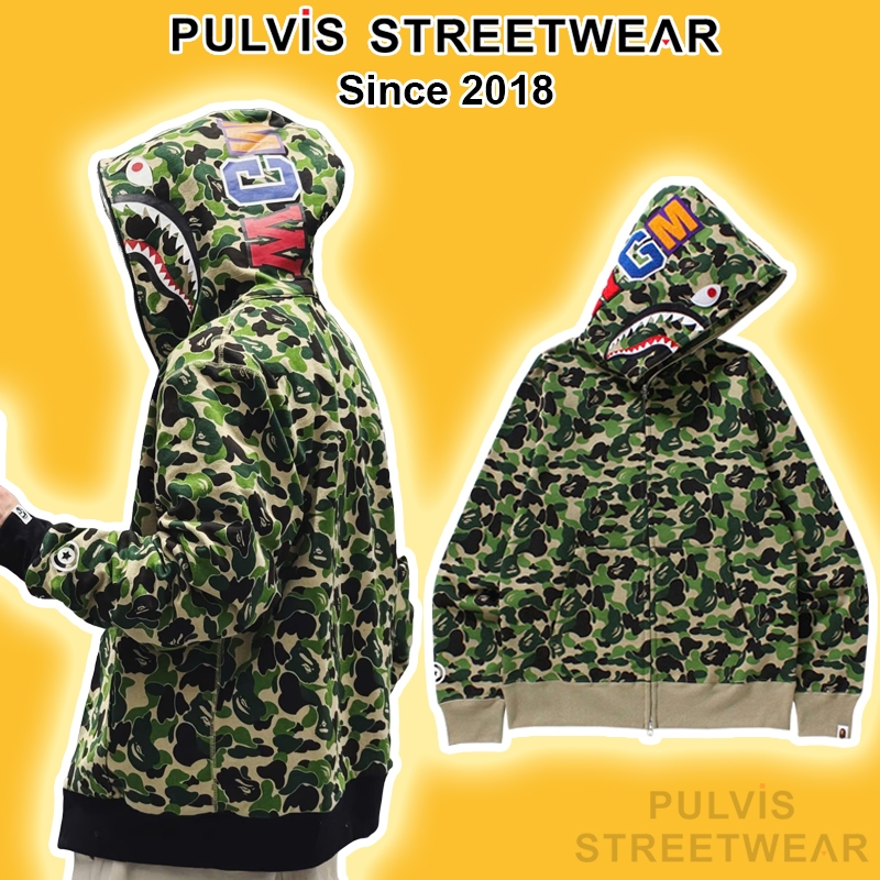 ⚡️[Hight Quality] - Áo Hoodie Jacket Zip Bape Shark Full Zip Cam.o Green, Áo khoác khóa kéo, áo hood