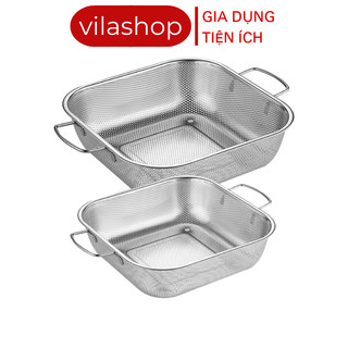  Rổ Đúc Inox Vuông Có Tai Vilahome Mắt Lưới 2.5mm Đựng Rau Củ Hoa Quả Vo Gạo 
