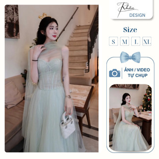  Đầm thiết kế KHÂU Design lưới xanh vạt choàng sang chảnh 