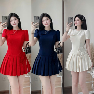  Váy thiết kế B29 dáng ngắn tùng xếp ly đính bông dự tiệc đủ size S,M,L,XL,XXL 