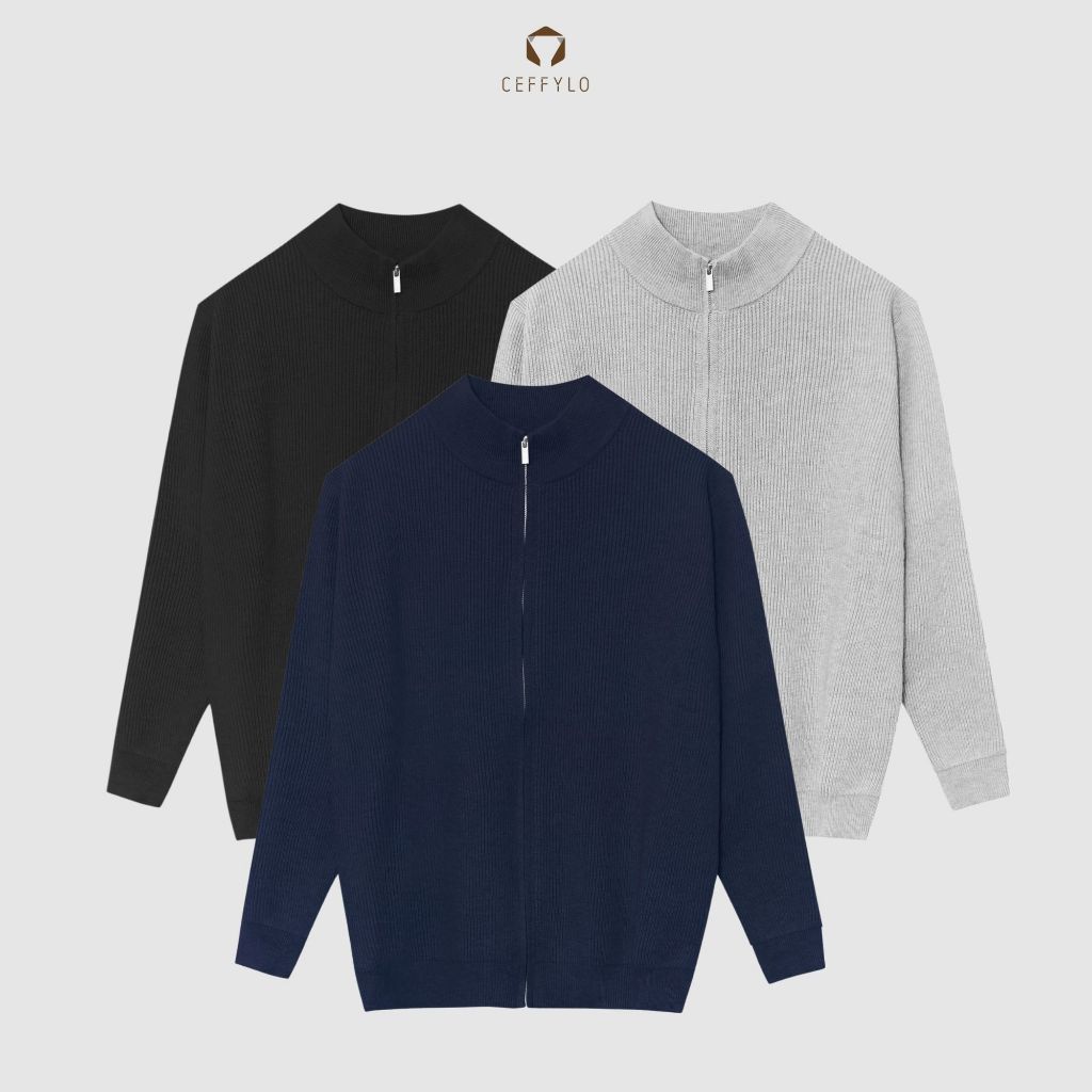 Áo khoác len BASIC khoá kéo CEFFYLO chất len mềm mịn phong cách Hàn Quốc